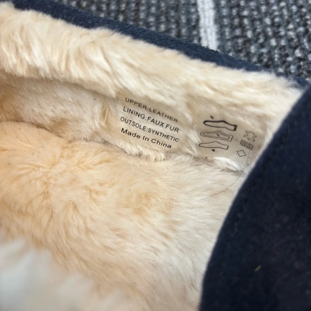 J Crew Men's 10 Navy Suede Slippers faux Fur Lined